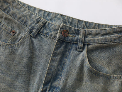 Washed Paint Splatter Ripped Curved Leg Denim Jeans WN26825