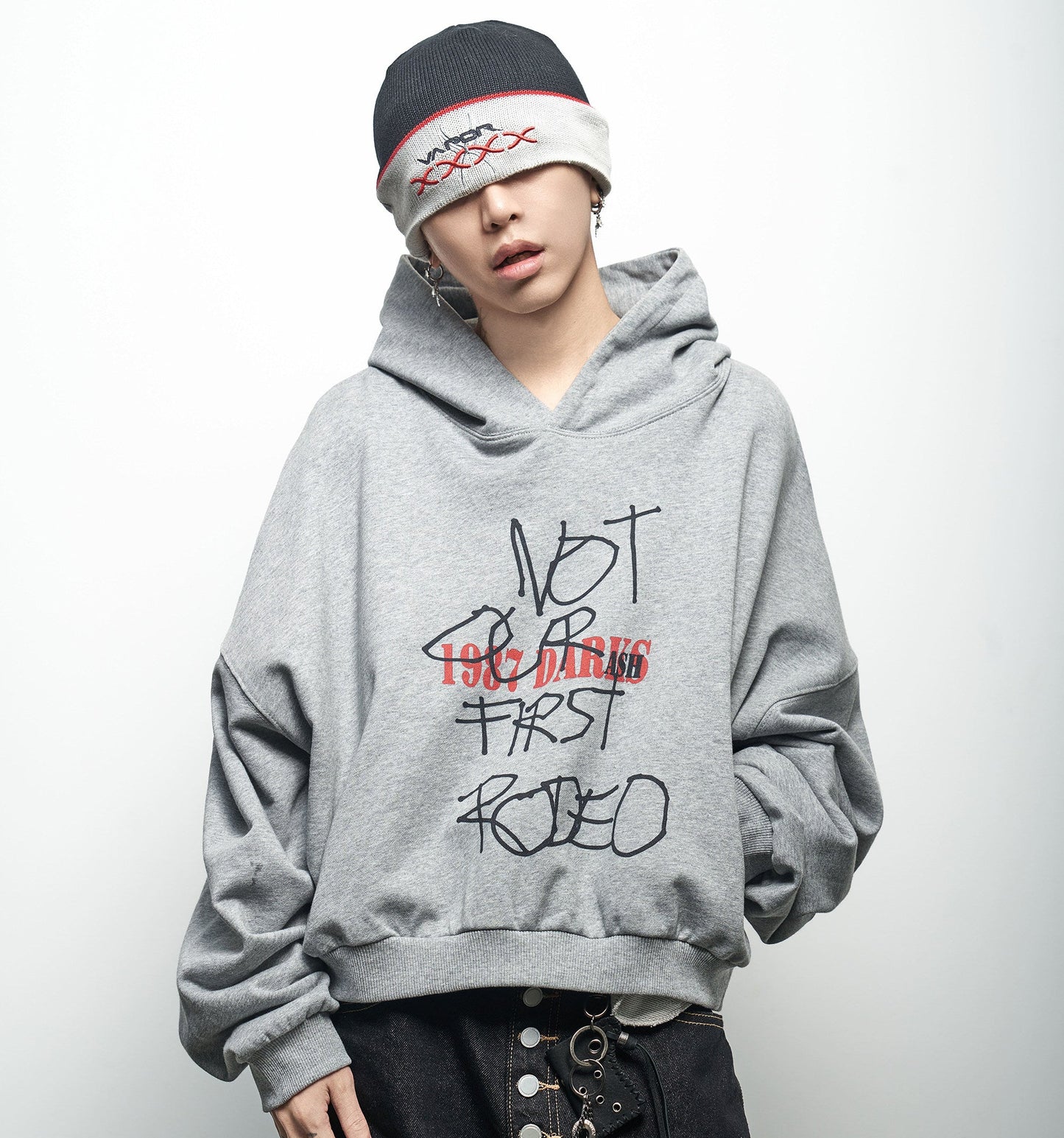 Colorblock Letter Print Washed Cropped Oversize Hoodie WN22972