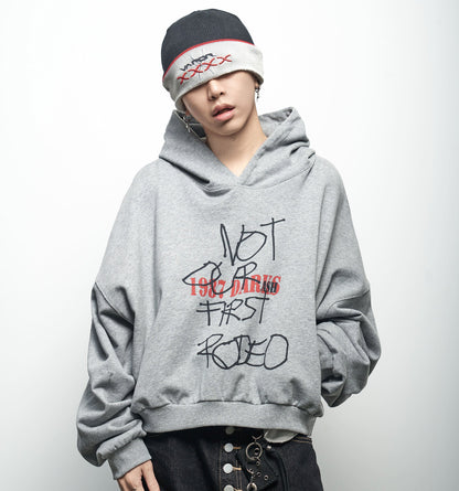 Colorblock Letter Print Washed Cropped Oversize Hoodie WN22972