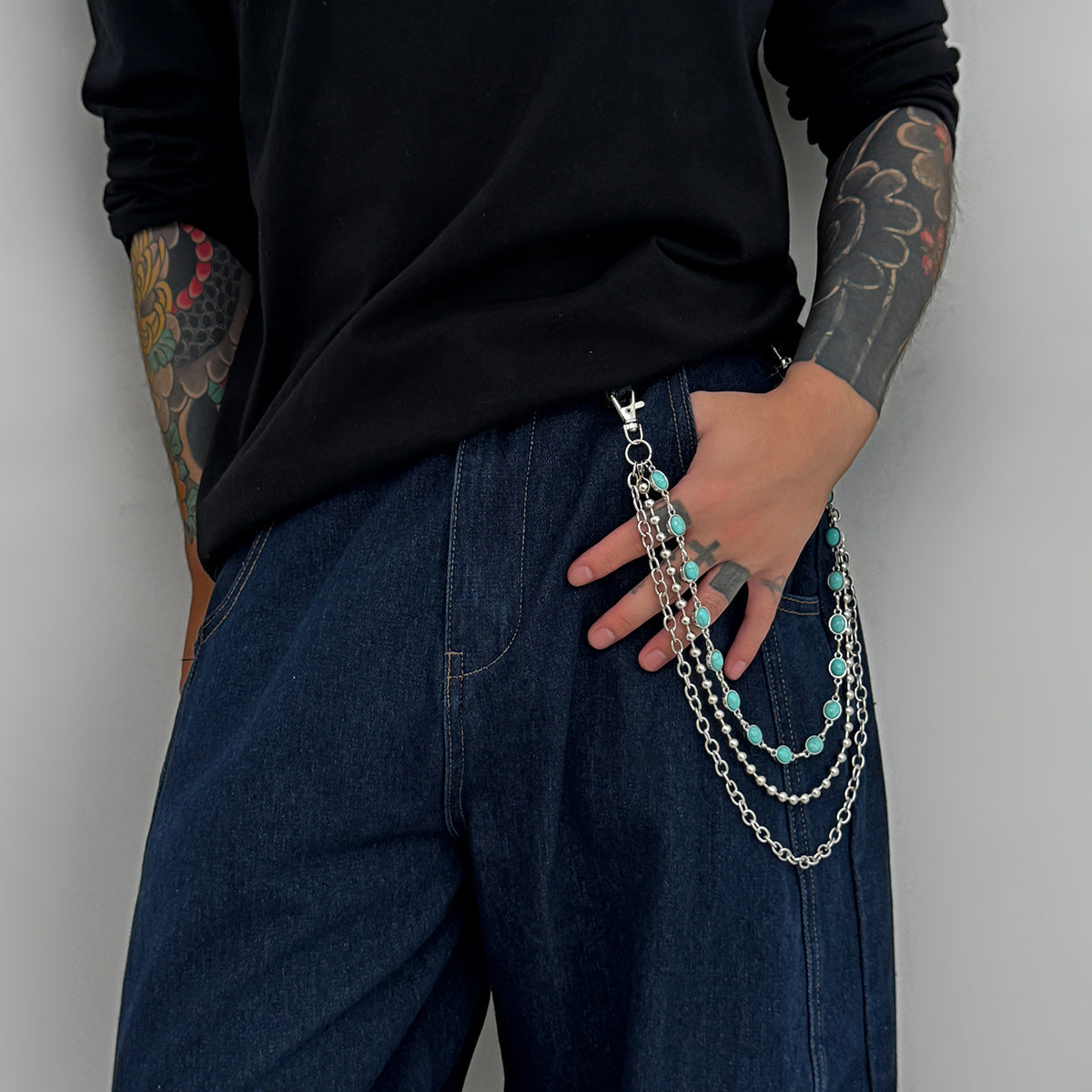 Turquoise Beads Metal Pants ChainWN21069