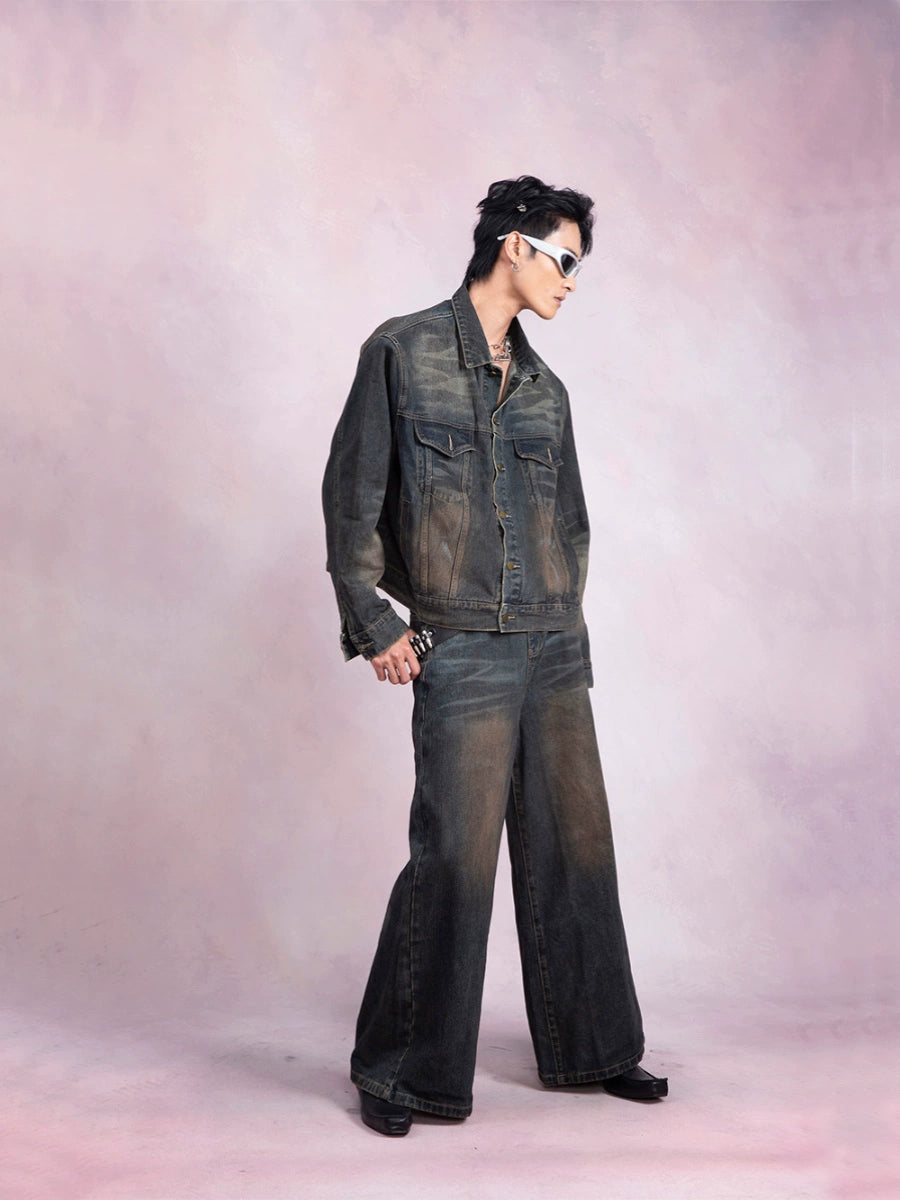 Brushed Wax Denim Jacket & Wide Leg Denim Jeans Setup WN9251