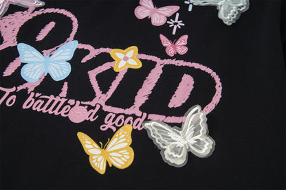 Butterfly Letter Print Oversize Short Sleeve T-Shirt WN26896