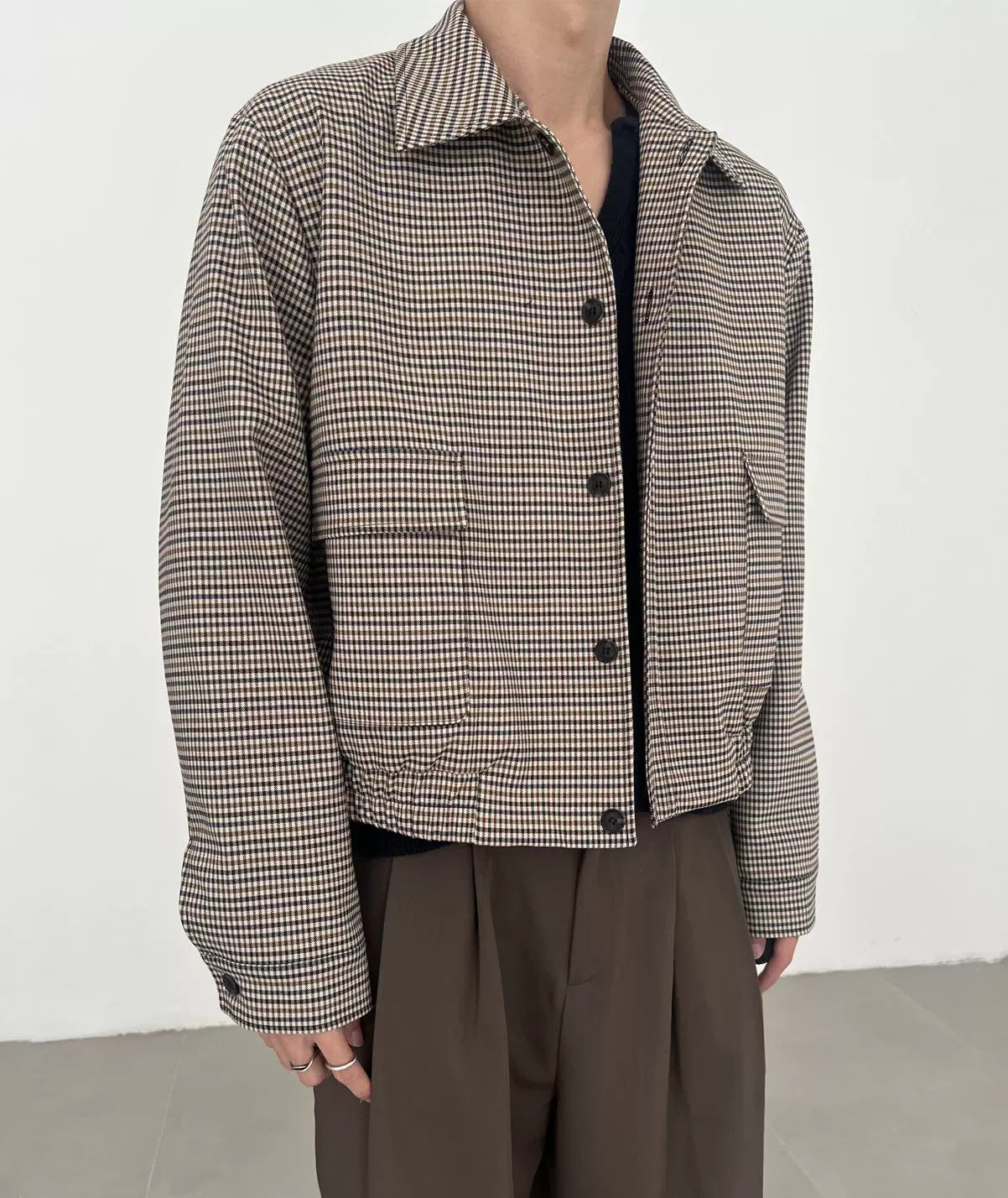 Plaid Shoulder-Pad Long Sleeve Shirt WN21507