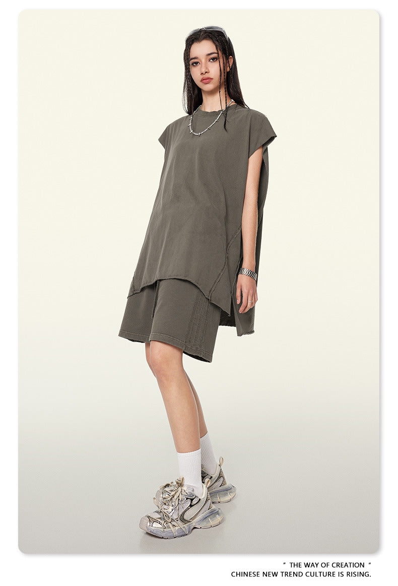 Washed Oversize Sleeveless T-Shirt WN6069