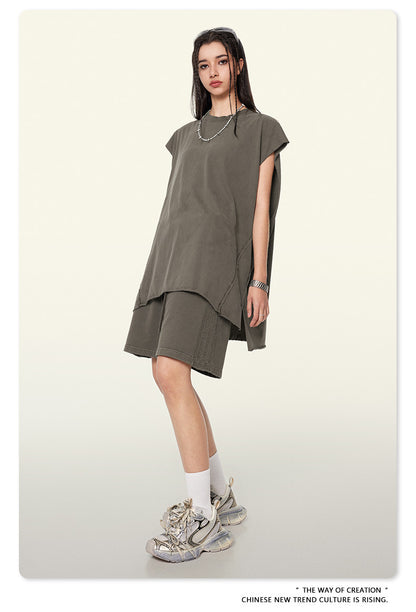 Washed Oversize Sleeveless T-Shirt WN6069