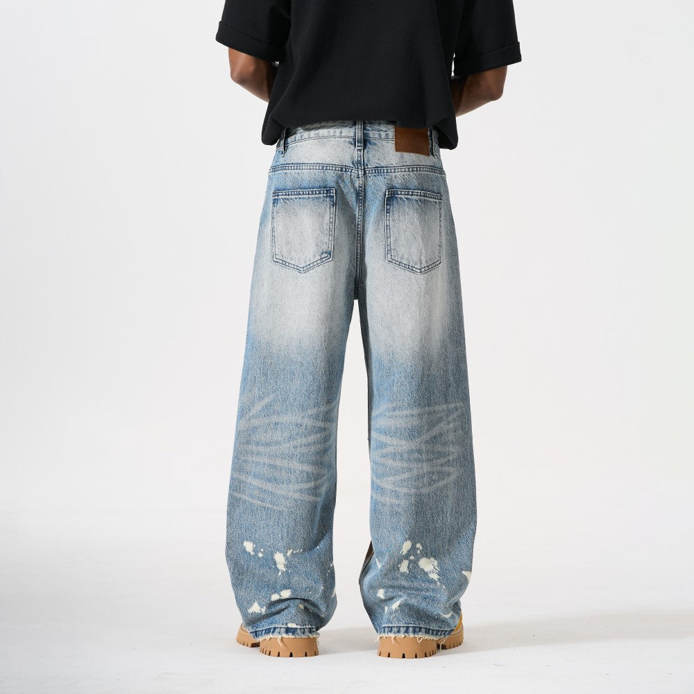 Embroidery Paint Wash Wide Leg Denim Jeans WN27958