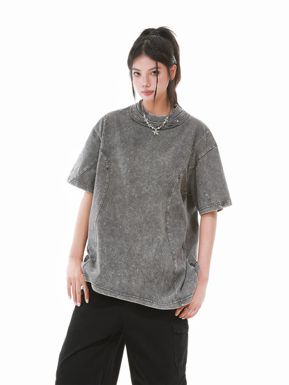 Heavy Washed Fade Stitching Short Sleeve T-Shirt WN25671