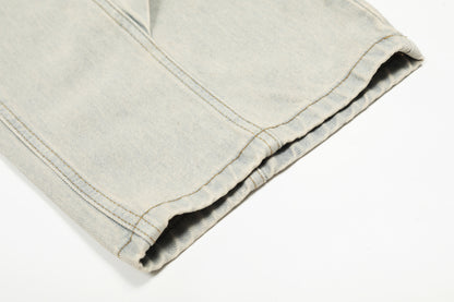 Washed Damage Curved Wide Leg Denim Jeans WN25912
