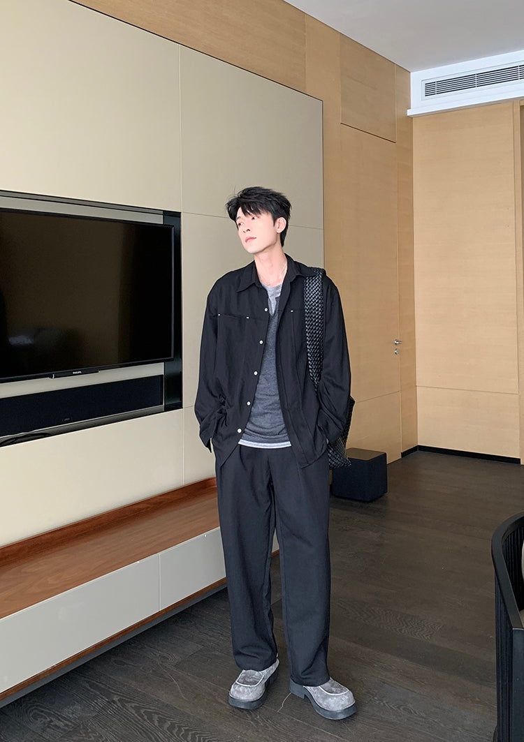 Plain Long Sleeve Shirt & Straight Pants Setup WN20483