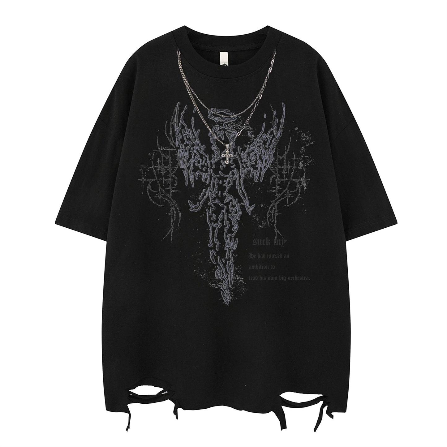 Necklace Print Damage Oversize Short Sleeve T-Shirt WN15052