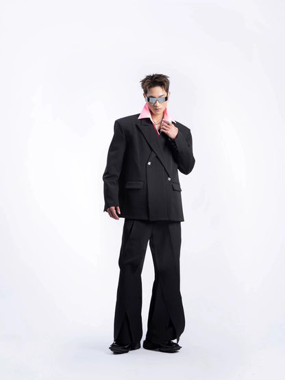 Asymmetrical Oversize Tailored Jacket & Draped Wide Leg Trousers Setup WN20636