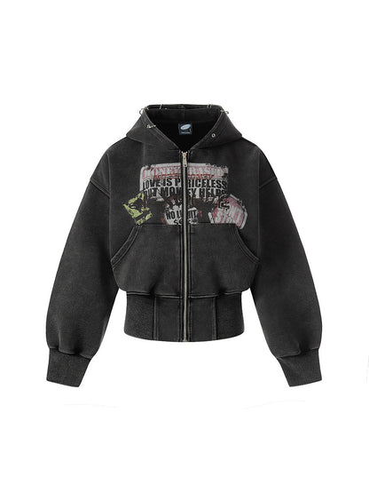 Cropped Washed Zip-Up Hoodie WN24189