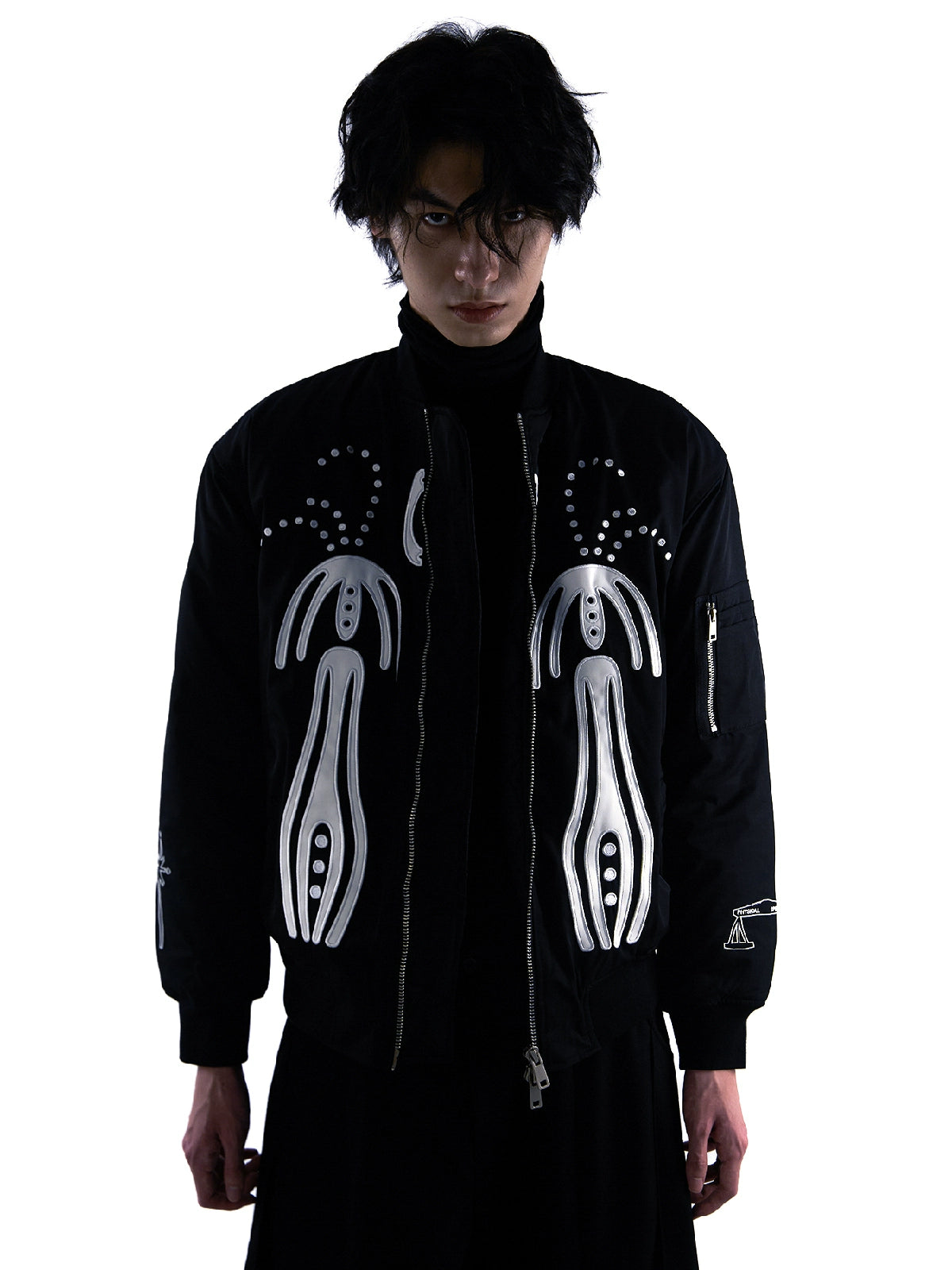 Double Zipper Graphic Design Padded Jacket WN18923