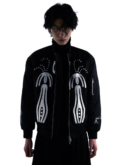 Double Zipper Graphic Design Padded Jacket WN18923