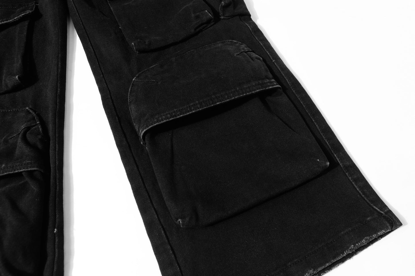 Washed Damage Multi-Pocket Straight Cargo Denim Jeans WN26078