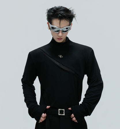 High-Neck Metal Logo Long Sleeve T-Shirt WN21739