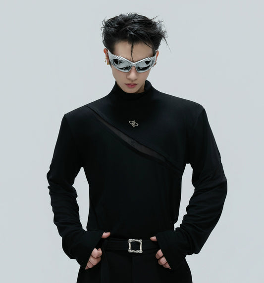 High-Neck Metal Logo Long Sleeve T-Shirt WN21739