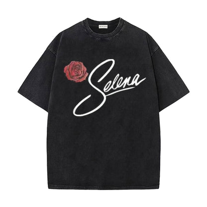 Washed Rose Letter Print Oversize Short Sleeve T-Shirt WN26894