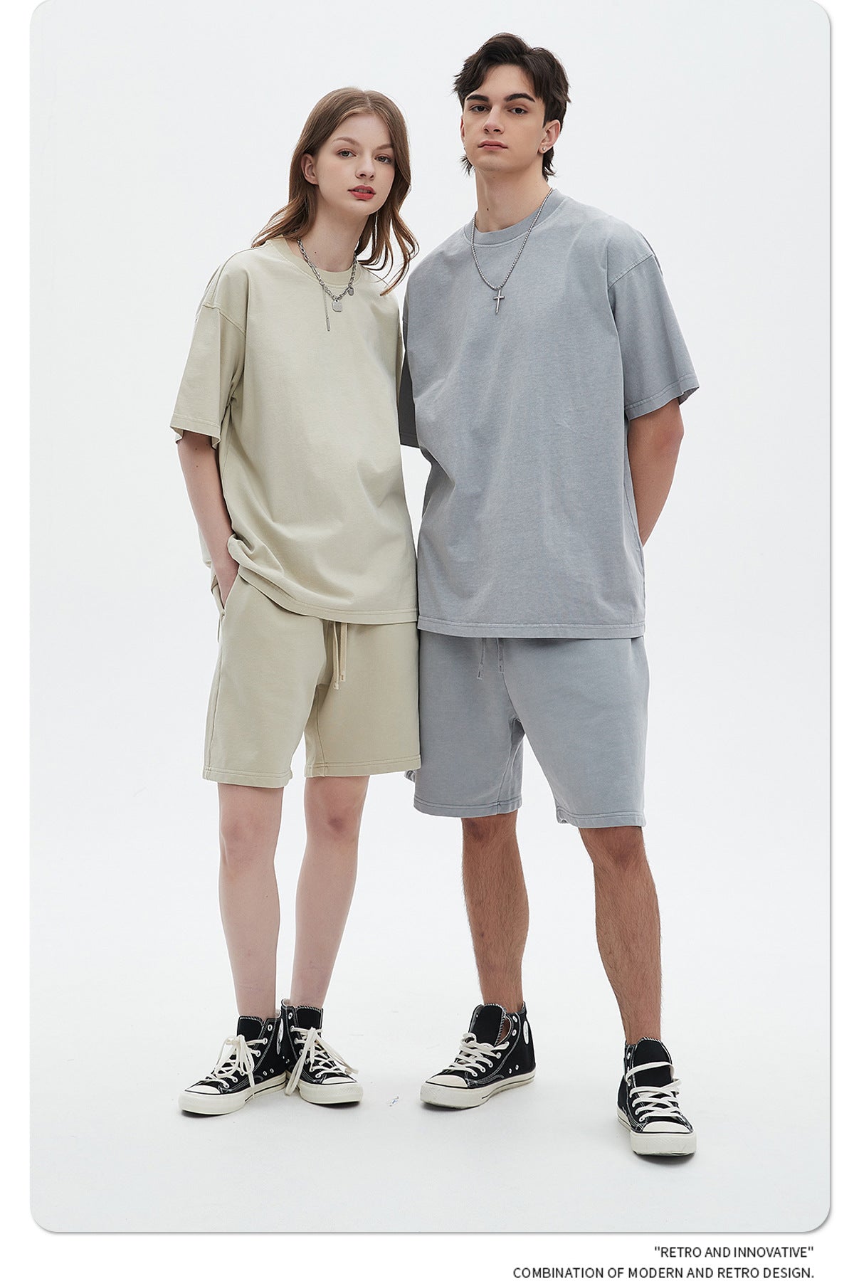 Oversize Washed Short-sleeve-T-shirt & Washed Short Sweatpants Setup WN6633