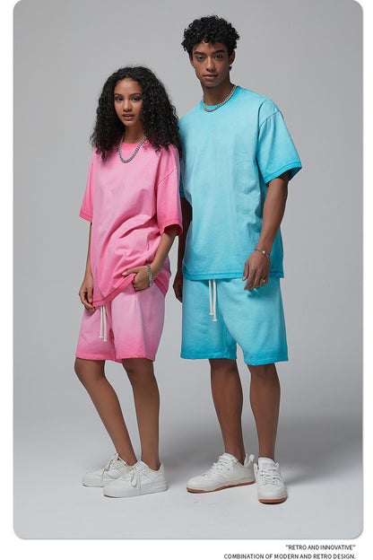 Vintage Dyed Oversize Short-sleeve T-shirt & Vintage Dyed Short Sweatpants Setup WN6642