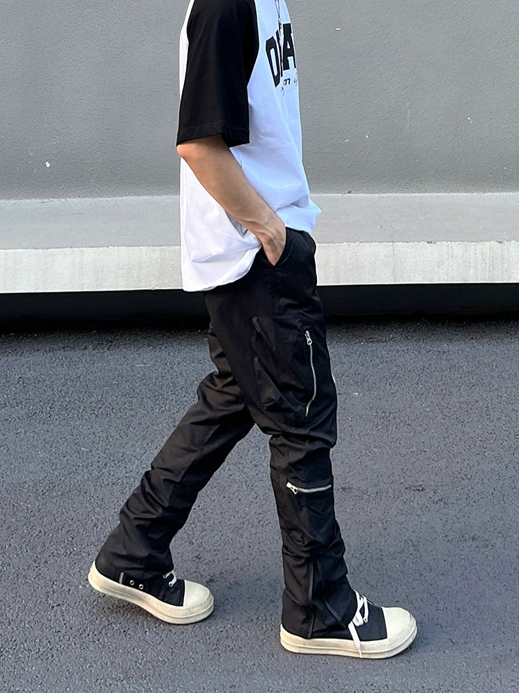 Nylon Zipper Pocket Utility Wide Leg Cargo Pants WN19545