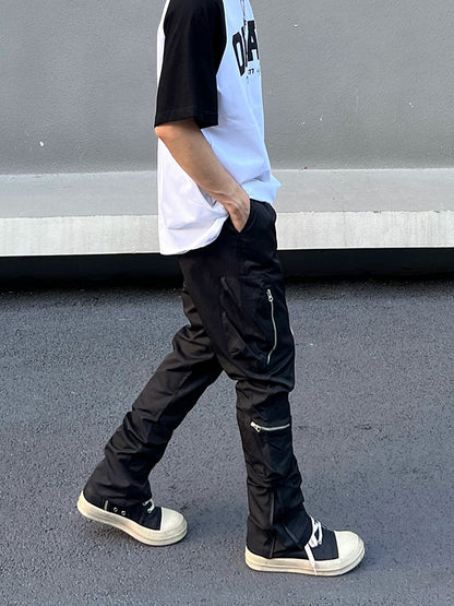 Nylon Zipper Pocket Utility Wide Leg Cargo Pants WN19545