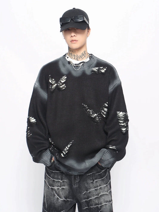 Paint-Splattered Damage Oversize Knit Sweater WN10897