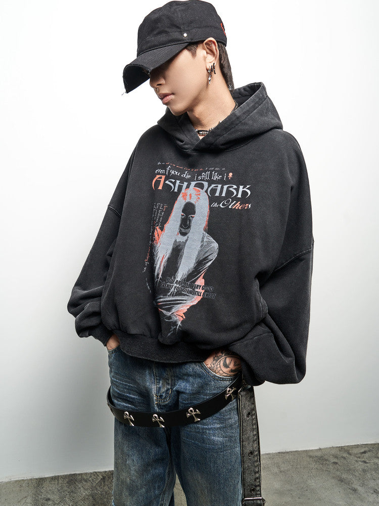 Art Print Washed Oversize Hoodie WN22963