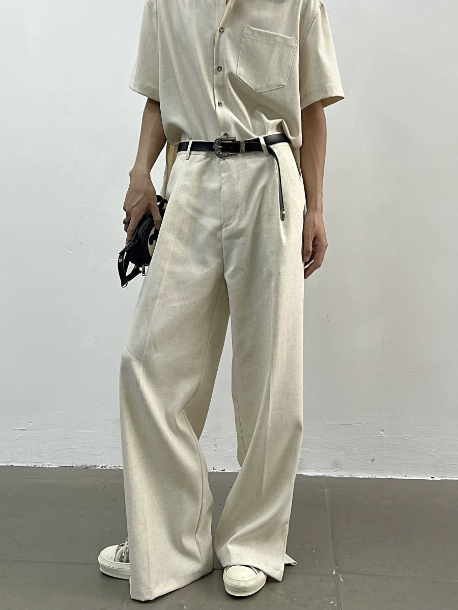 Oversize Short Sleeve Shirt & Center Press Wide-Leg Straight Trousers Setup WN7412