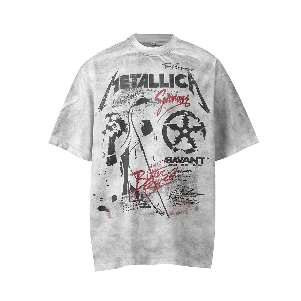 Graphic Print Stain Damage Oversize Short Sleeve T-Shirt WN25593