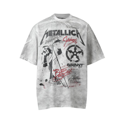 Graphic Print Stain Damage Oversize Short Sleeve T-Shirt WN25593