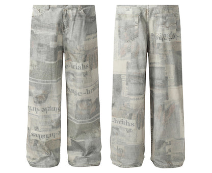 Newspaper Print Straight Denim Jeans WN25855