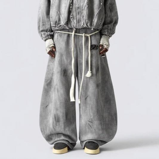 Washed Graphic Drawstring Wide Leg Sweatpants WN27804