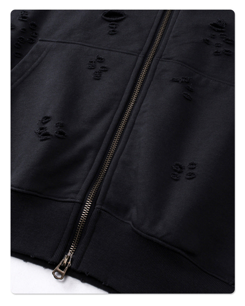 Oversize Damage Double Zipper Hoodie WN9975