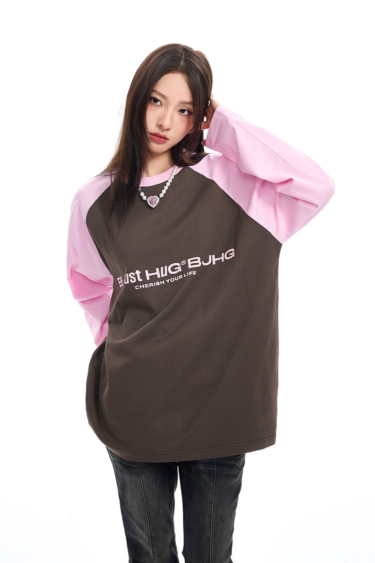 Letter Print Oversize Raglan Long Sleeve T-Shirt WN9725