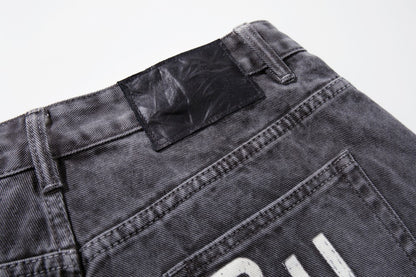 Gradient Paint Letter Graphic Wide Leg Denim Jeans WN28027
