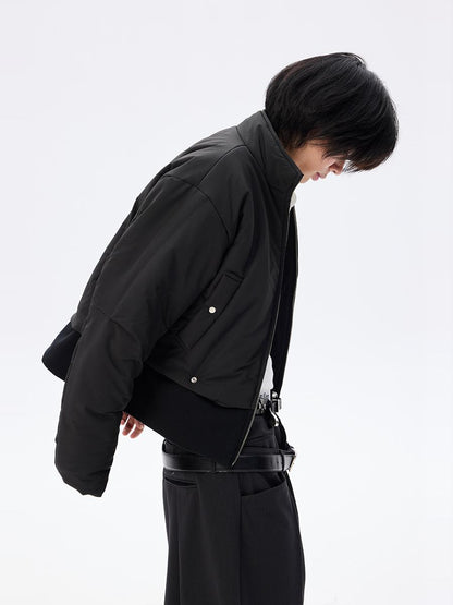 Short Boxy Mixed Fabric Curved Sleeve Puffe Jacket WN26685