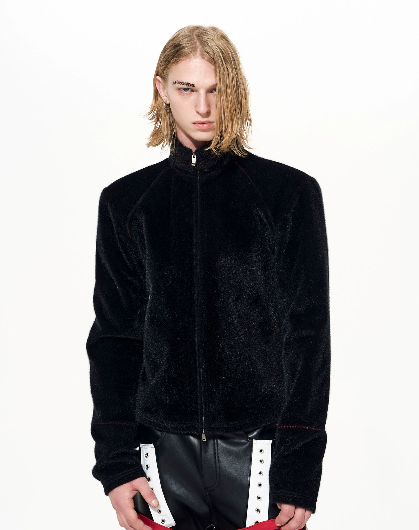 Fake Fur Stand Neck Zipper Jacket WN22647