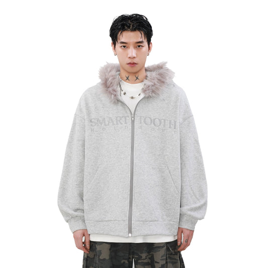 Oversize Fur Neck Zipper Hoodie WN8315