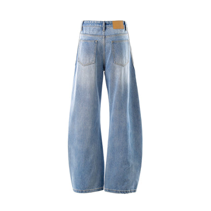 Washed Whisker Pin Tuck Wide Leg Denim Jeans WN26126
