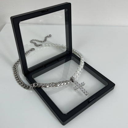 Pearl Cuban Chain Titanium Steel Necklace & Bracelet & Pendant WN19223