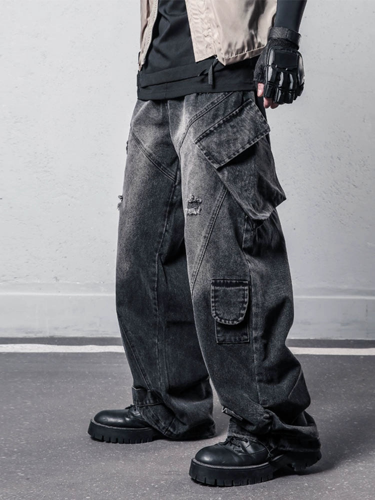 Multi Pocket Wide Leg Denim Jeans WN22343