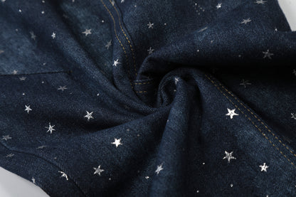 Star Print Curved Wide Leg Denim Jeans WN25696