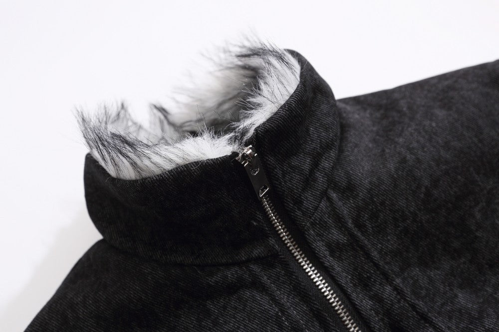 Cropped Fake Fur Collar Quilted Jacket WN28047