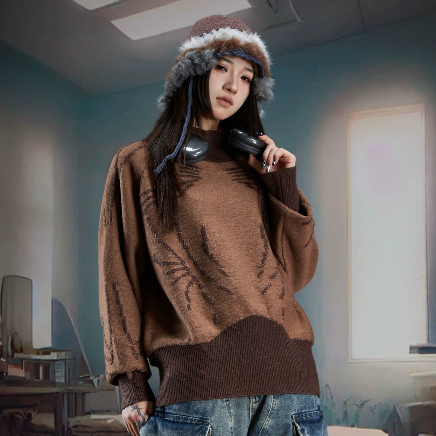 Mid-Collar Elastic Wrinkle-Resistant Knit Sweater WN21372