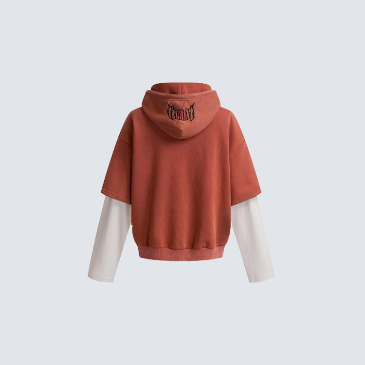 Washed Fake Layered Number Graphic Hoodie WN28120