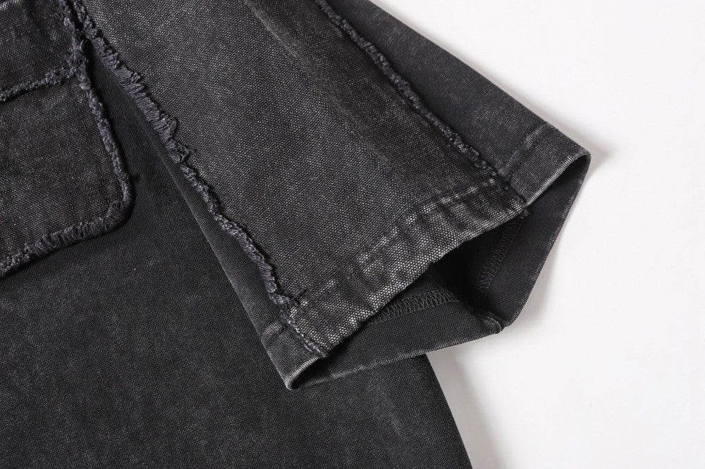 Washed Fake Layered Pocket Detail Short Sleeve T-Shirt WN28028