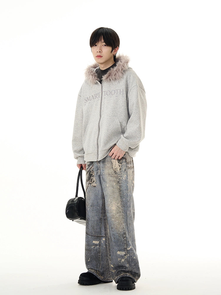 Oversize Fur Neck Zipper Hoodie WN7678