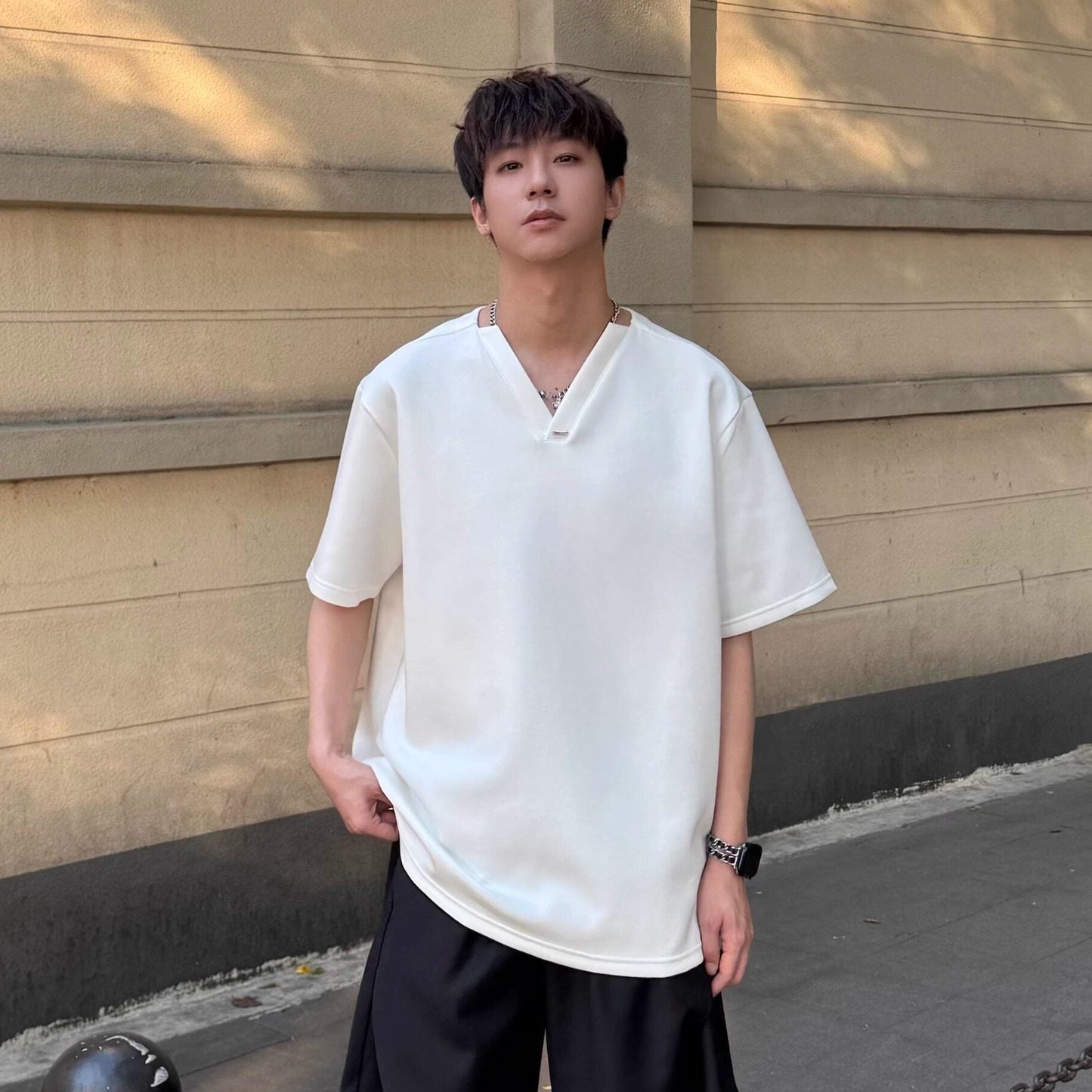 Oversize V-Neck Short Sleeve T-ShirtWN25321