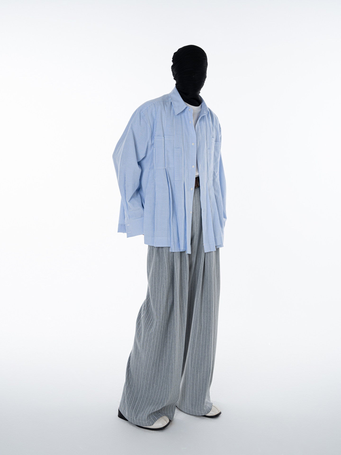 Stripe Pleats Design Long Sleeve Shirt WN23624
